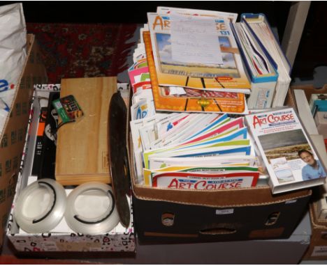 A box of art course magazines and videos to include oriental free gifts, along with the index to the whole course, artist pal