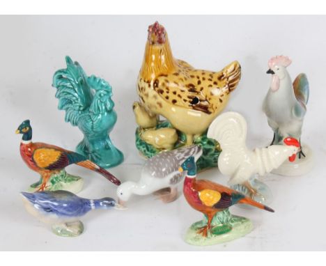 Royal Copenhagen Goose figurine, two Beswick Pheasants together with five further ceramic birds (8)