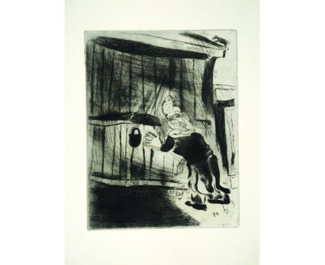 *Marc Chagall (French/Russian, 1887-1985)PLIOUCHKINE À LA PORTE (PLYUSHKIN AT THE PADLOCKED GATE)Etching, 1923-27, from the b