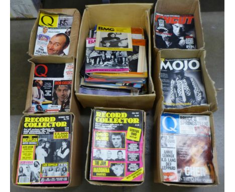 Vintage music magazines from 1970's to early 2000's including Record Collector, Mojo, Q Magazine, Guitarist, Gear (8 boxes) *