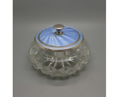 A silver and enamel top powder bowl 