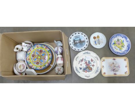 A Wilkinson dressing table tray and pot, Wedgwood items, Fenton, three Spanish plates, etc. **PLEASE NOTE THIS LOT IS NOT ELI