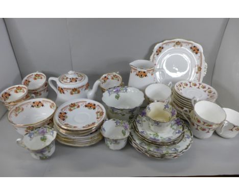 A Royal Albert six setting tea set, including cake plate, teapot (lid a/f), large jug, an Art Nouveau style tea set and one o