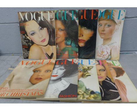 Nine early 1970's vintage Vogue magazines 