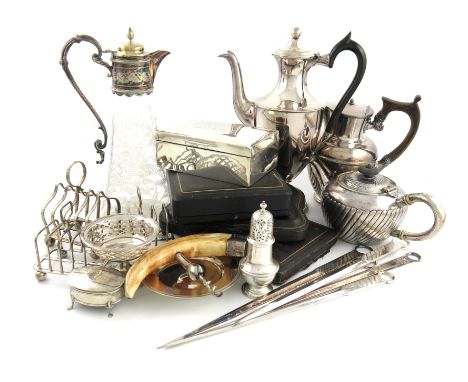λA mixed lot, comprising silver items: a pair of pepper pots, an armada dish, a sauce boat, a trinket box, two bonbon dishes,