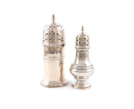 A silver sugar caster, by S J Phillips Ltd, London 1936, lighthouse form, the bayonet fitting cover with pierced decoration a