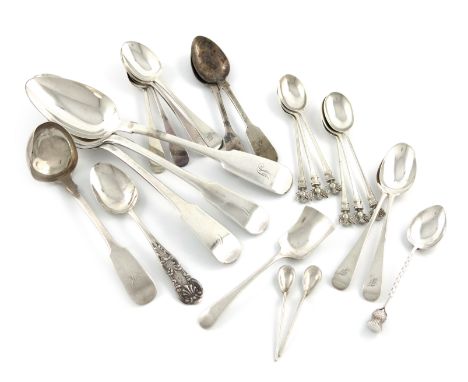 A mixed lot of Scottish silver flatware, comprising: a set of six Old English pattern teaspoons, by Wakely and Wheeler, Londo