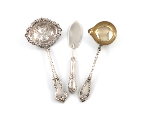 A 19th century Russian silver sifting spoon, by G. A. Sholman, St. Petersburg 1850, assay master D. Tverskoy, foliate handle 