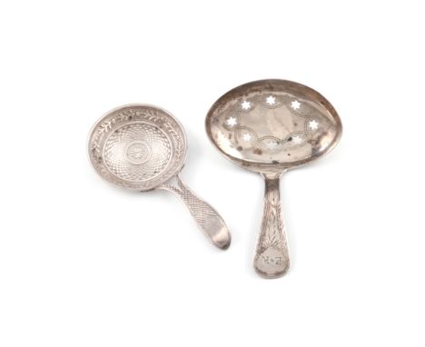 A George III silver caddy spoon, by William Pugh, Birmingham 1807, frying pan form, chased decoration, bifurcated handle with
