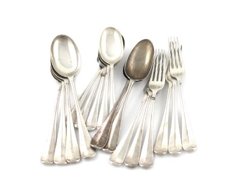 A mixed lot of silver flatware, comprising: a pair of Rat-tail tablespoons, by George Bulman, Newcastle 1737, plus a collecti