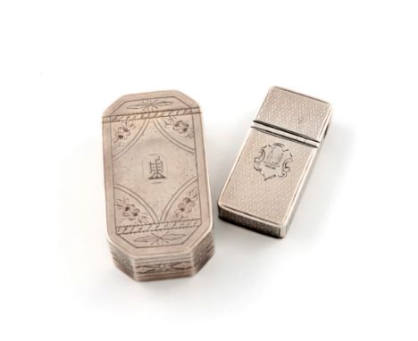 A George III silver snuff box, by Samuel Pemberton, Birmingham 1795, rectangular form, canted corners, engraved decoration, t