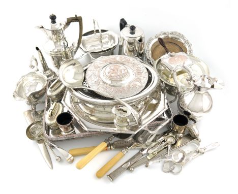 λA mixed lot of old Sheffield plated and electroplated items, comprising: a Victorian electro-type inkwell, by Elkington and 