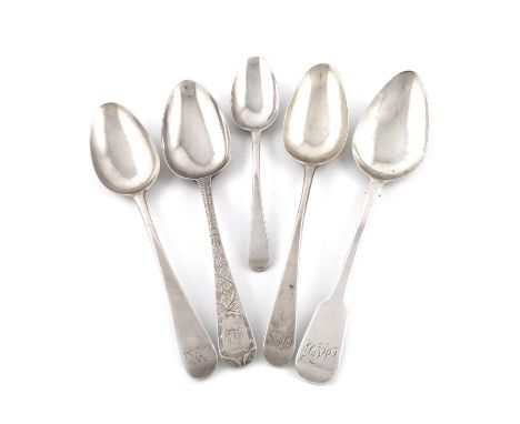 A mixed lot of silver flatware, comprising: a George III Old English pattern tablespoon, by Henry Cowper, Gibraltar circa 178