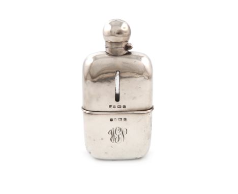 An Edwardian silver-mounted glass hip flask, by A and J Zimmerman, Birmingham 1902, rounded rectangular form, bayonet fitting