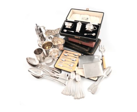 λA mixed lot of silver items, various dates and makers, comprising: an Edwardian sauce boat, by Jackson and Fullerton, London