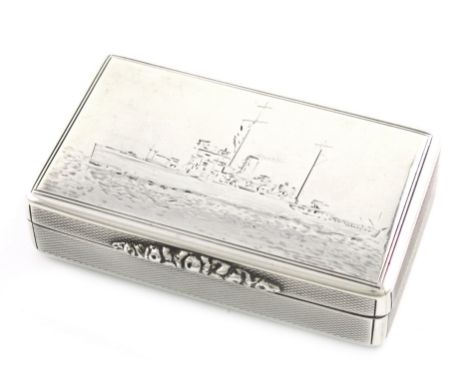 A silver naval presentation snuff box, by Asprey and Co., Ltd., London 1940, rectangular form, engine-turned sides and base, 