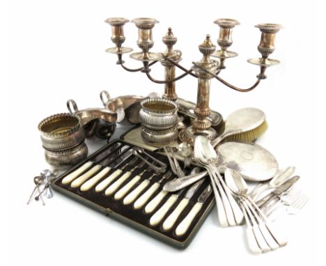 A mixed lot, comprising silver items: three George III Old English pattern tablespoons, London 1770, a set of four Fiddle pat