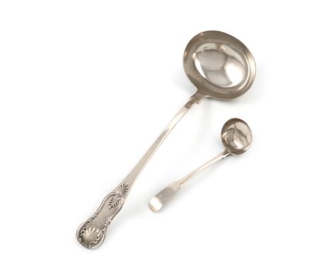 A Victorian Scottish silver King's pattern soup ladle, by John Wilkie, Edinburgh 1852, single struck, plus a Scottish Fiddle 