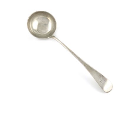 An Edwardian silver Old English pattern soup ladle, by Robert Stebbings, London 1906, the terminal with a script initial 'B',