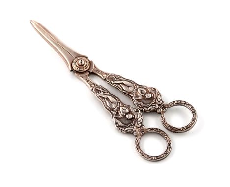 A pair of Victorian silver Canova pattern grape scissors, by George Adams, London 1851, ring handles, length 17.8cm, approx. 