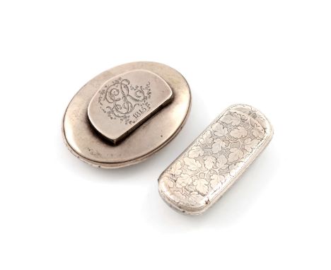 A George III silver snuff box, by Thomas &amp; Daniel Leader, Sheffield 1804, plain oval form, the hinged cover engraved with