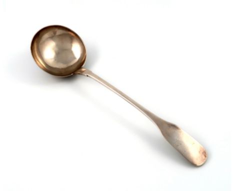 An early 19th century silver Fiddle pattern soup ladle, maker's mark only C.H twice, probably colonial, circular bowl, plain 
