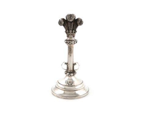 By Charles Boyton, a silver stand, London 1938, also signed 'Charles Boyton', tapering faceted form, with scroll mounts, the 