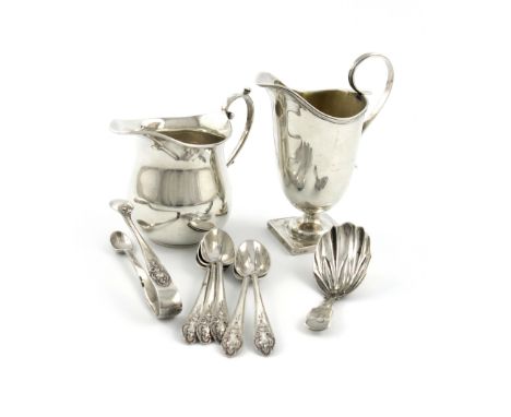 A mixed lot of silver items, various dates and makers, comprising: a cream jug, by The Goldsmiths and Silversmiths Company, L