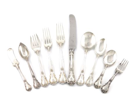 An American silver part canteen of Chantilly pattern flatware, by Gorham, comprising: four table forks, three dessert forks, 