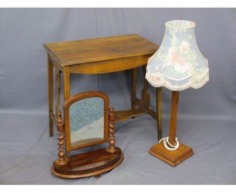 VICTORIAN &amp; LATER FURNITURE, three items including a mahogany swing toilet mirror with barley twist supports, an oak rect