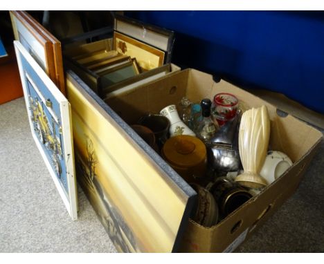 POOLE BALUSTER VASE, Studio pottery items, treen ETC, a mixed assortment and an inlaid panel, pictures, prints, decoupage ETC