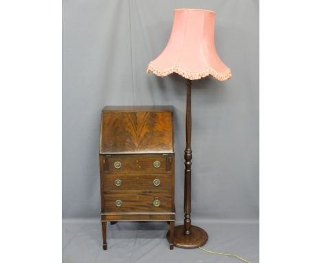 TWO ITEMS OF REPRODUCTION MAHOGANY FURNITURE to include a neat three drawer lady's writing bureau, 103cms H, 55.5cms W maximu