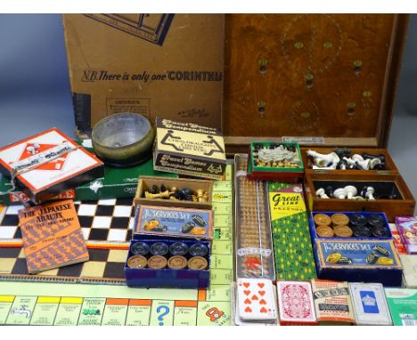 VINTAGE GAMES, a quantity including a Corinthian Bagatelle board in original box, boxwood and other chess and draught sets, p
