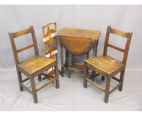 VINTAGE FURNITURE PARCEL to include a neat gate-leg table on barley twist supports, an oak folding three-tier cake stand and 