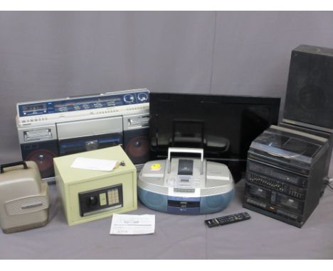 ENTERTAINMENT ELECTRICALS &amp; A HOUSEHOLD SAFE to include a Sharpe both sides play disc stereo system VZ-2000, a Schneider 