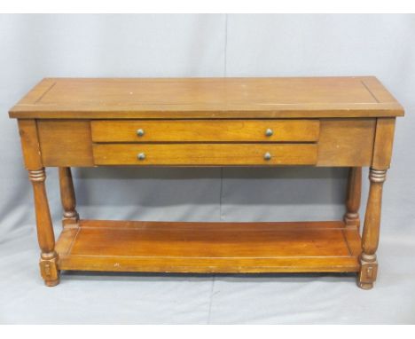 CONSOLE TABLE with two drawers to the front and lower shelf, 77cms H, 140cms W, 46cms D