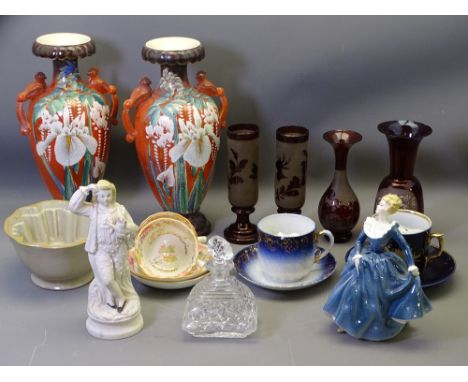 MIXED POTTERY, PORCELAIN &amp; GLASSWARE to include a pair of Satsuma type vases, a Doulton lady figurine 'Fragrance' HN2334,