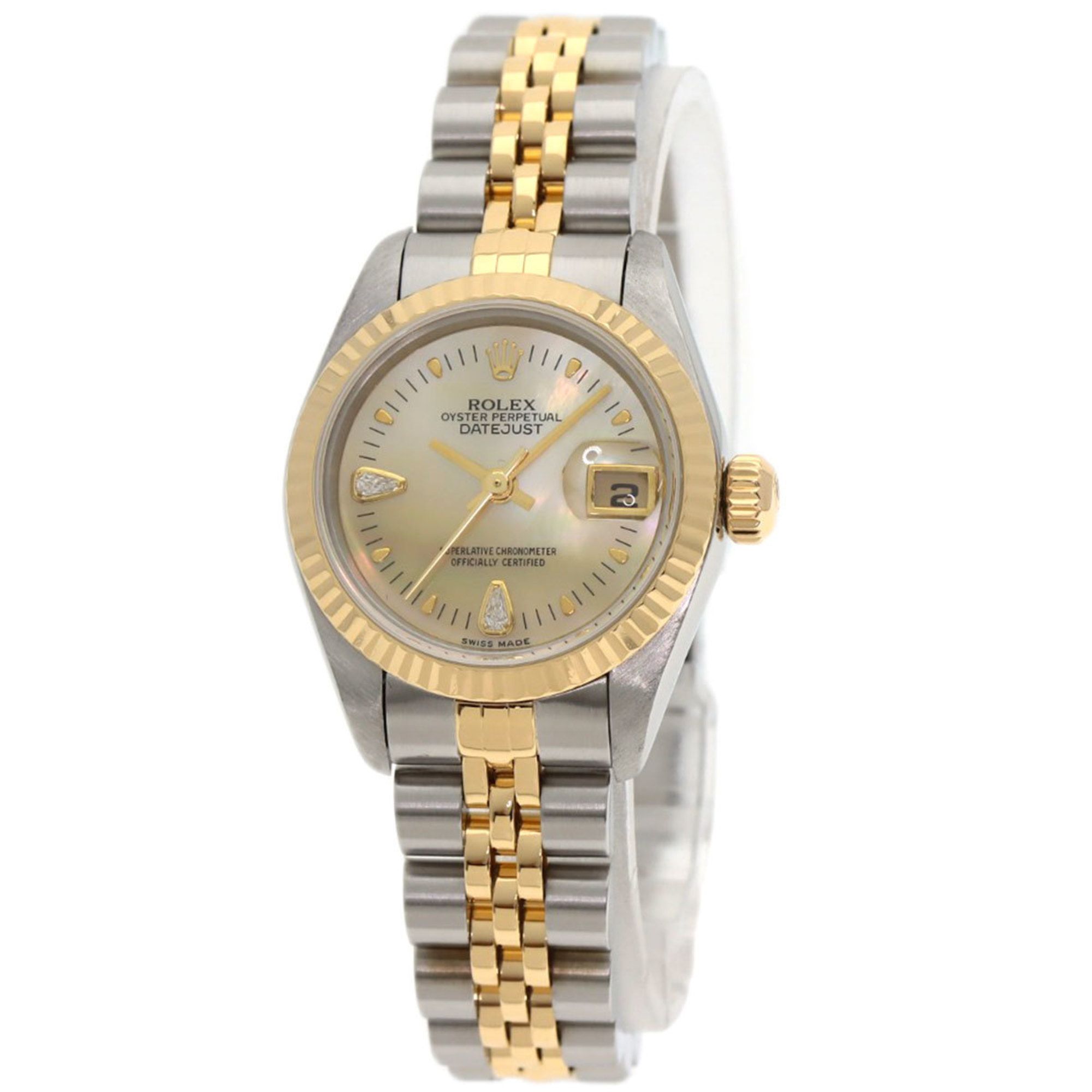Rolex 79173N2BR Datejust Yellow Shell with Two Diamonds, Stainless Steel Watch, 18K Gold, Women's