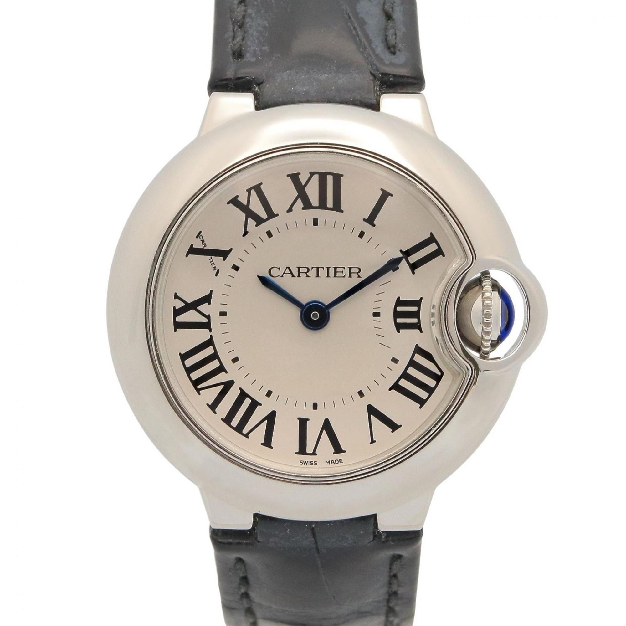 Cartier Ballon Bleu Women's Watch, Stainless Steel, Leather Strap, Silver Tone, W69018Z4