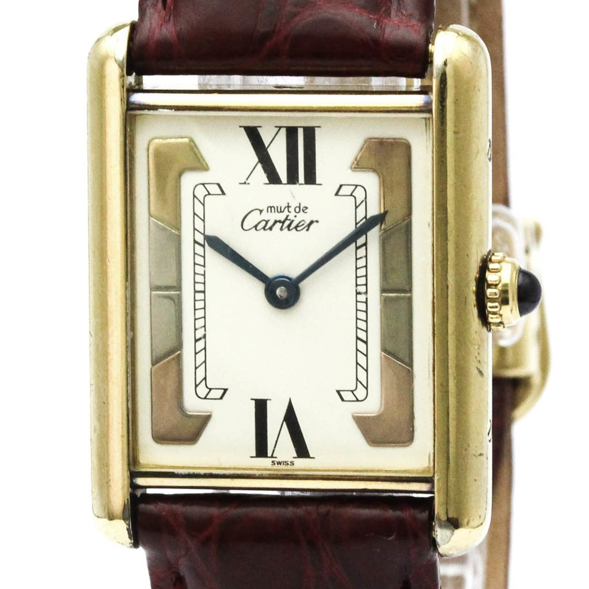 CARTIER Tank Vermeil Gold Plated Leater Quartz Mens Watch 590005