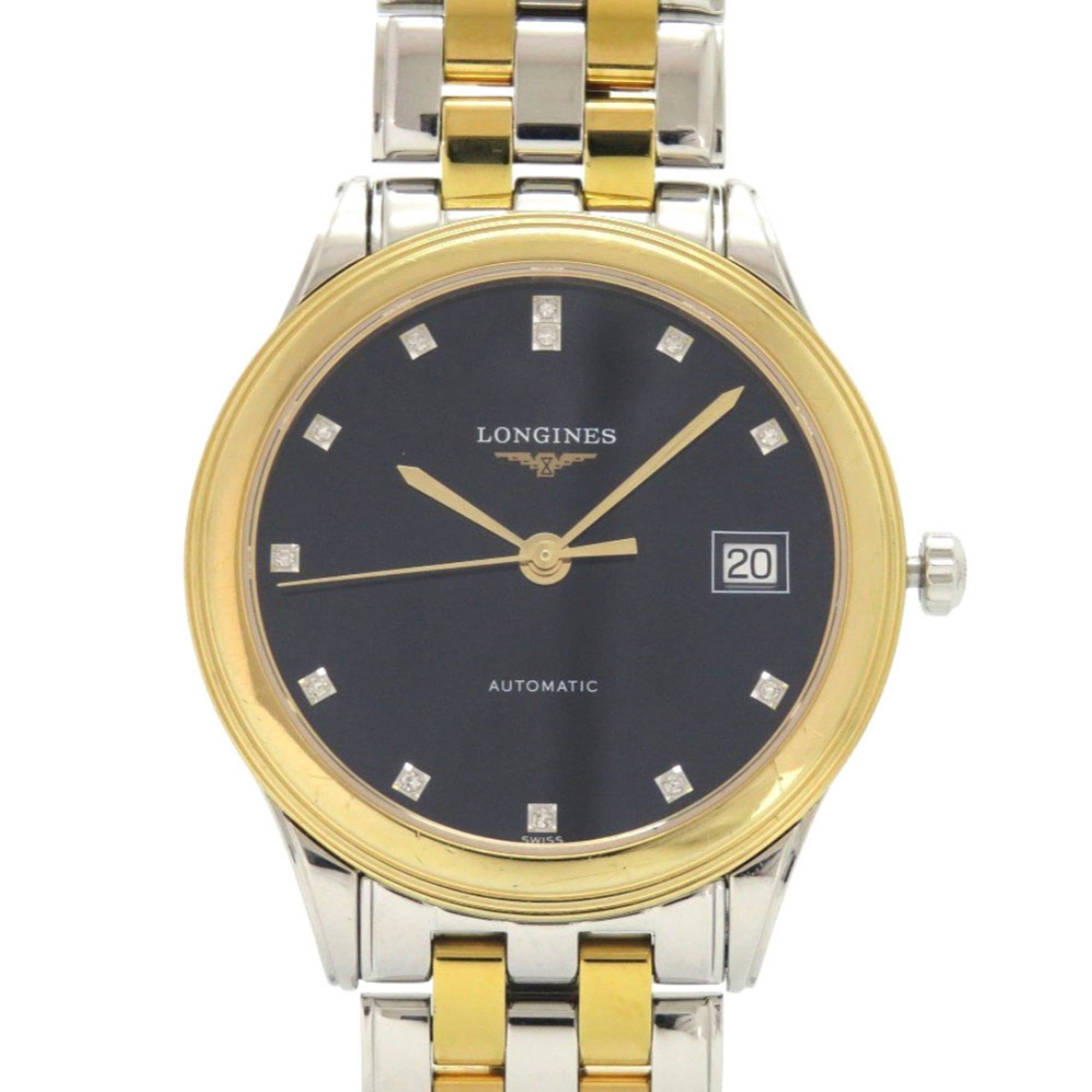 Longines Flagship 12-Piece Diamond Watch L4.774.3 Stainless Steel Black Gold Silver Dial Automatic 0