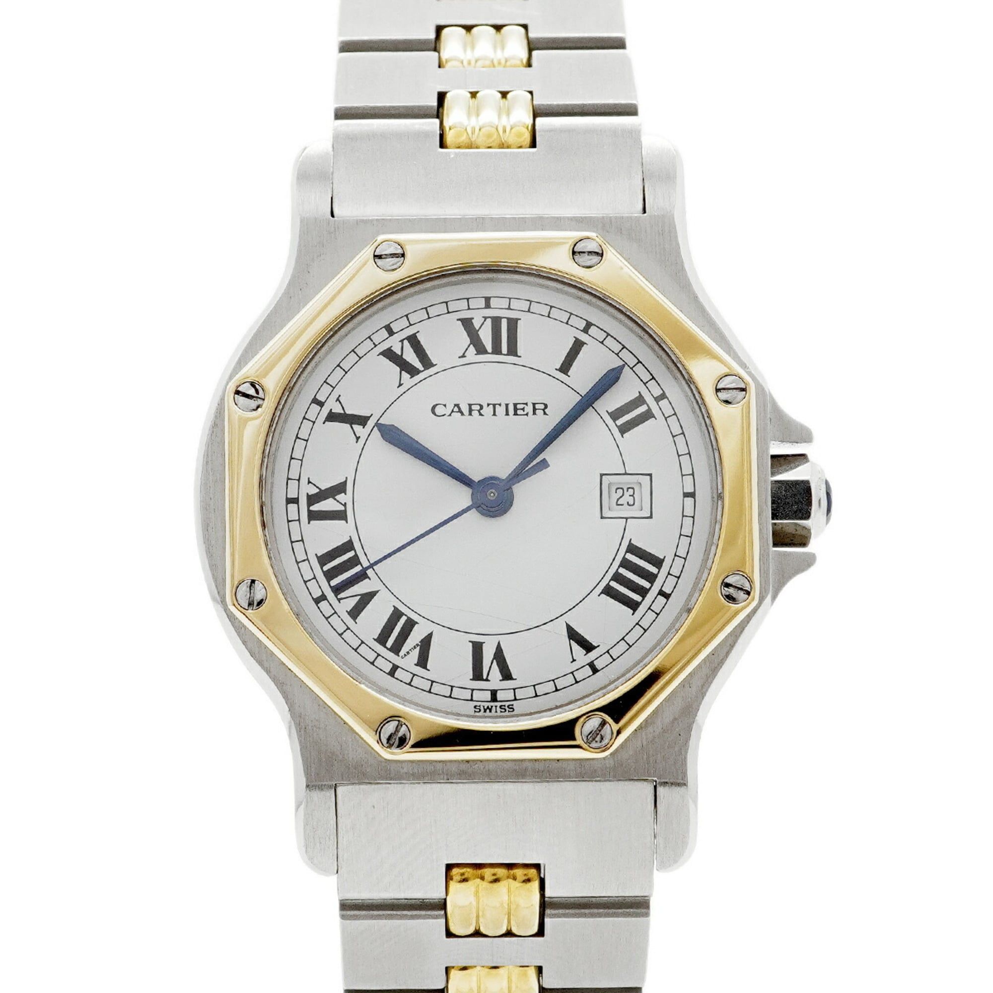 Cartier Santos Octagon LM Godron Bracelet White Dial Watch for Men and Women
