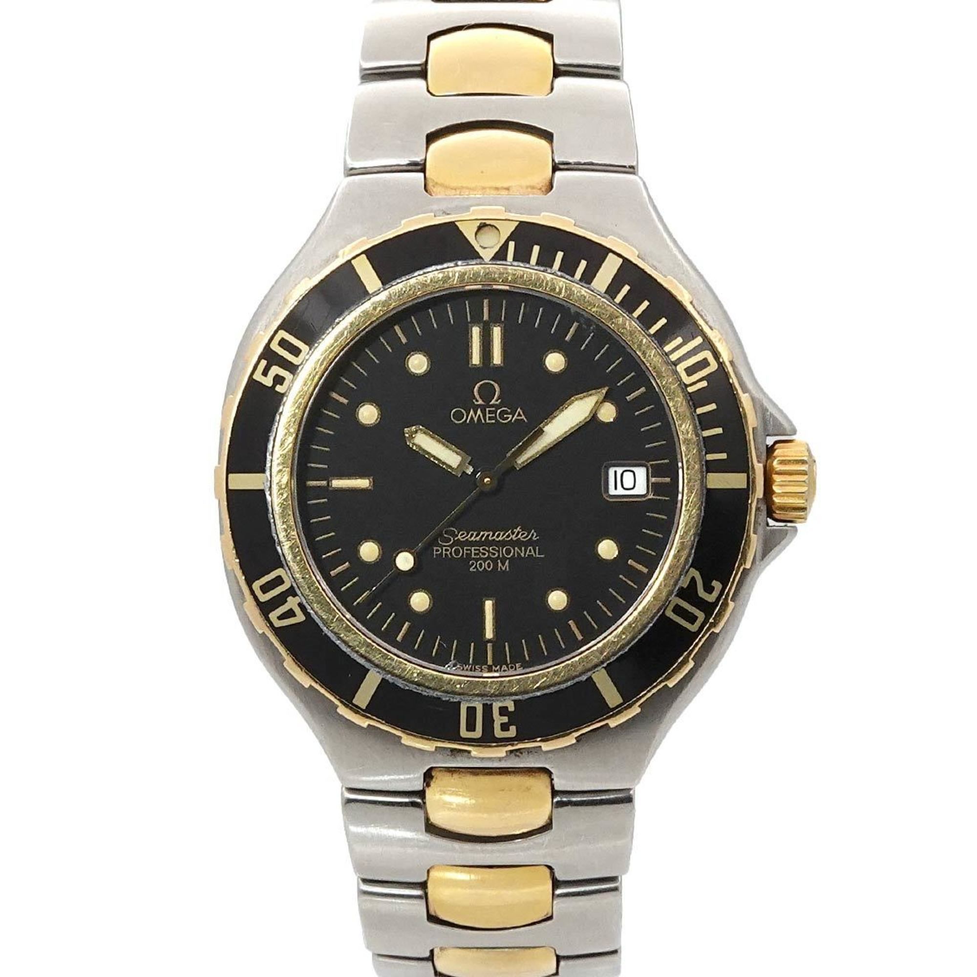 OMEGA Seamaster Professional 200 Two-tone 396 1042 Men's Watch with Date Display, Black Yellow Gold,