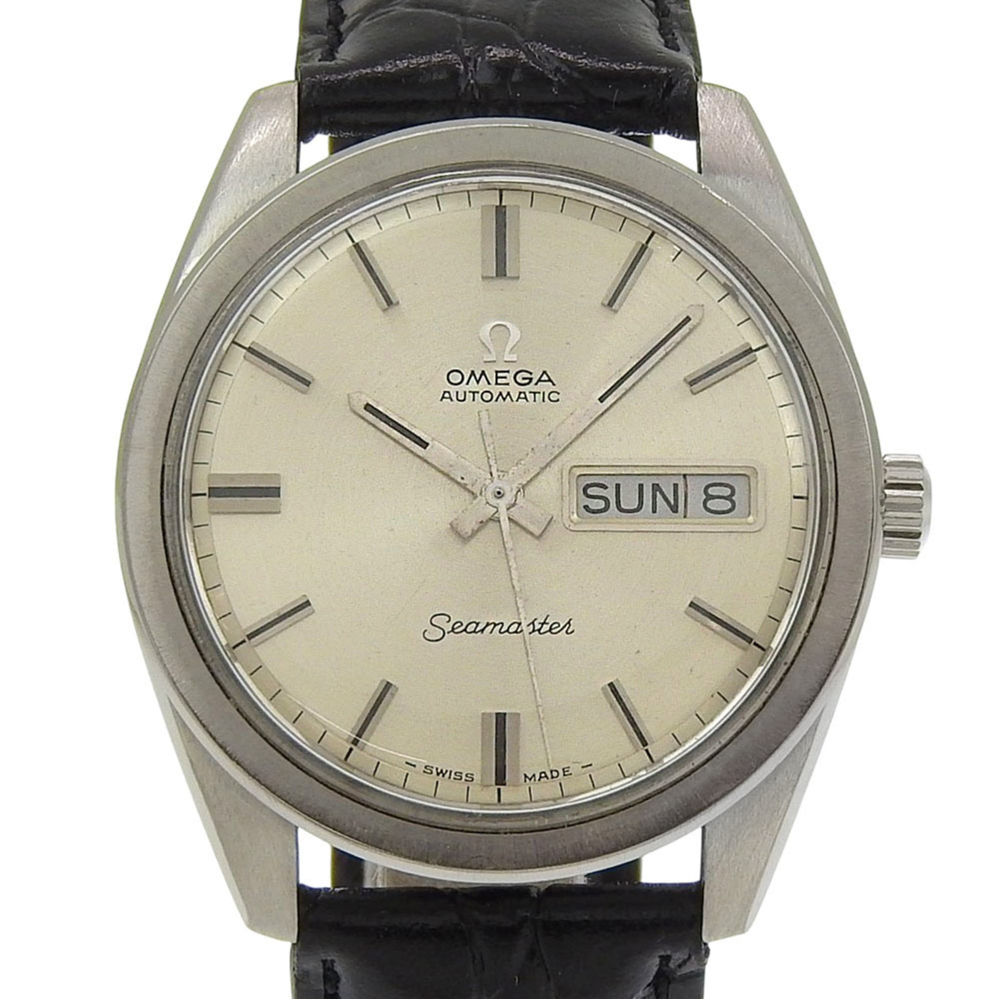Omega Seamaster Day Date watch, cal. 752, stainless steel with embossed leather strap, automatic mov