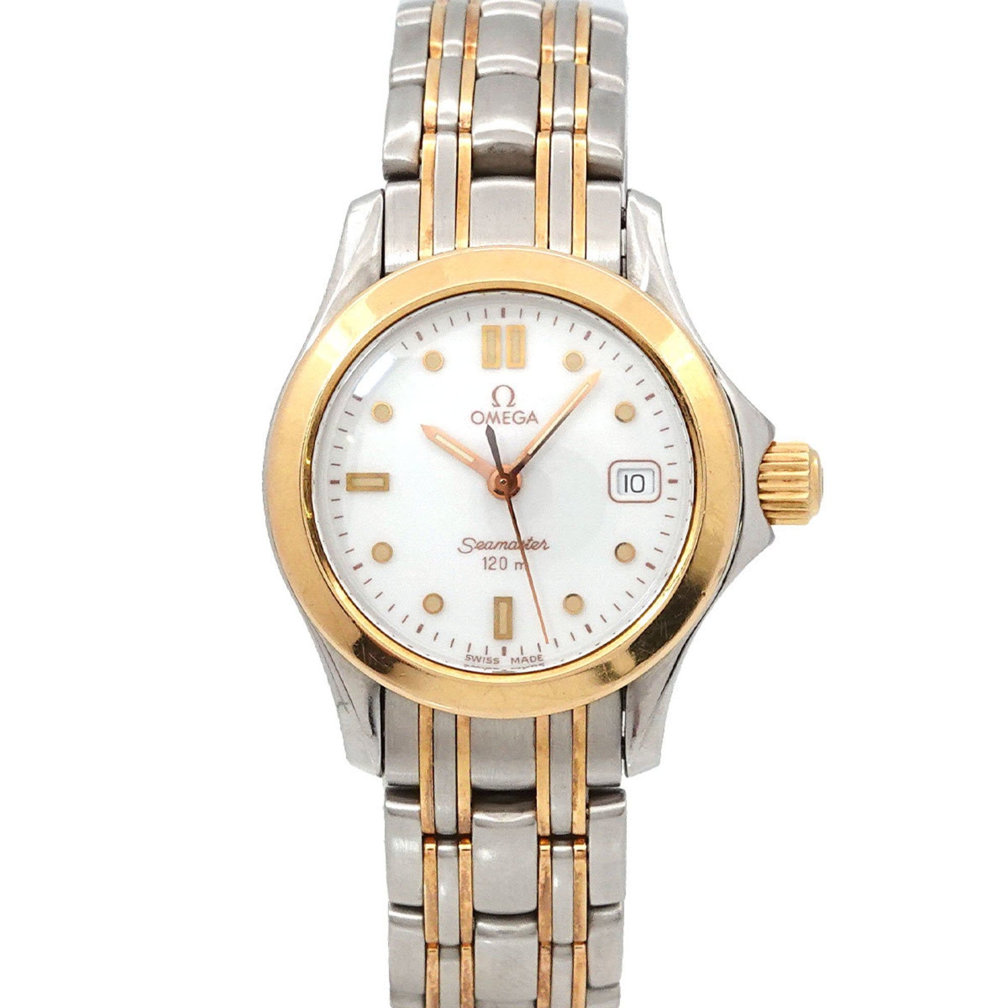 OMEGA Seamaster 120m Two-tone Ladies' Watch with Date Display, White/Yellow Gold, Quartz Movement