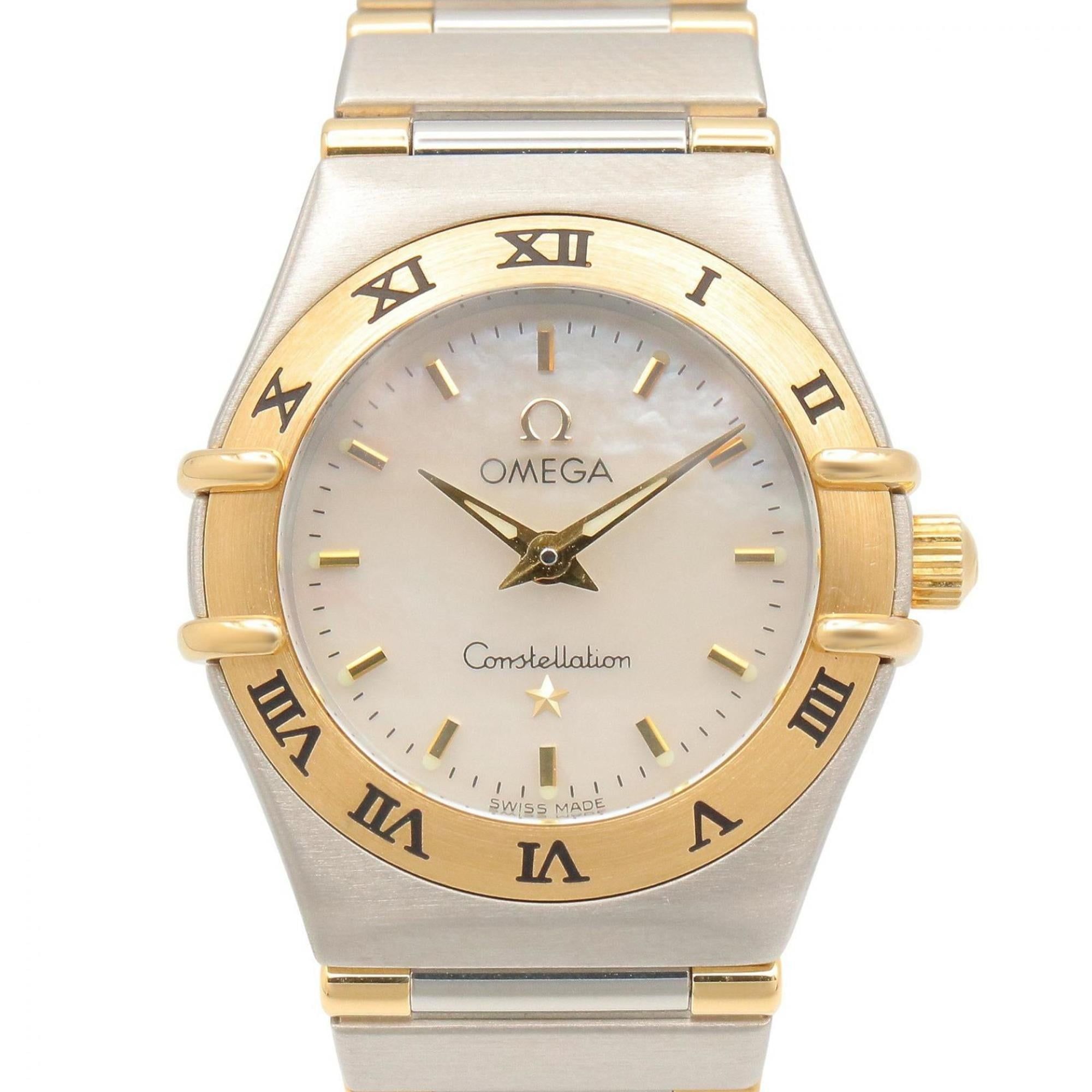 Omega Constellation Mini Watch, 18K (Yellow Gold) Stainless Steel, Ladies', Gold Tone, White Mother-