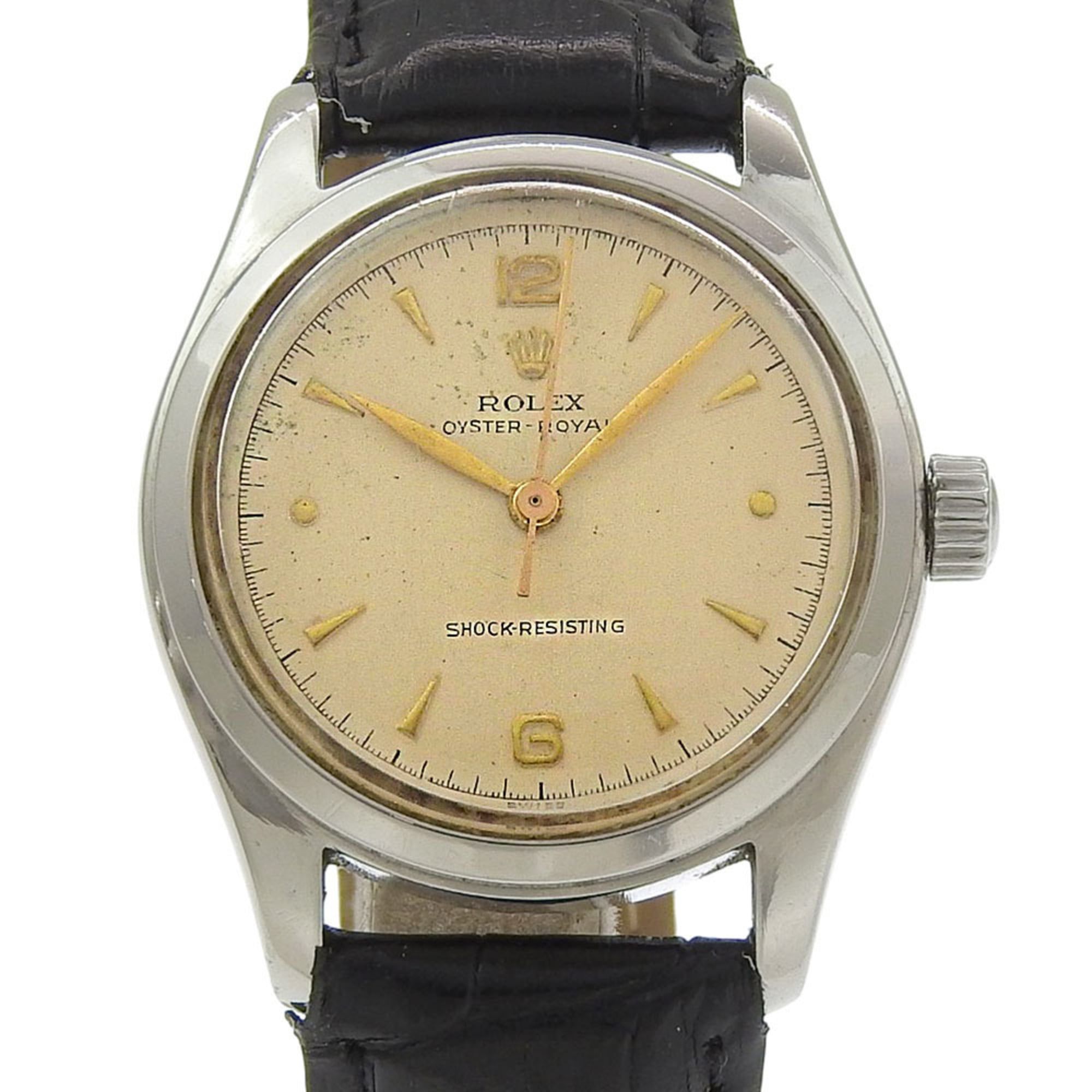 Rolex Oyster Royal Watch, Antique 6144, Stainless Steel with Embossed Leather, Silver, Manual Windin
