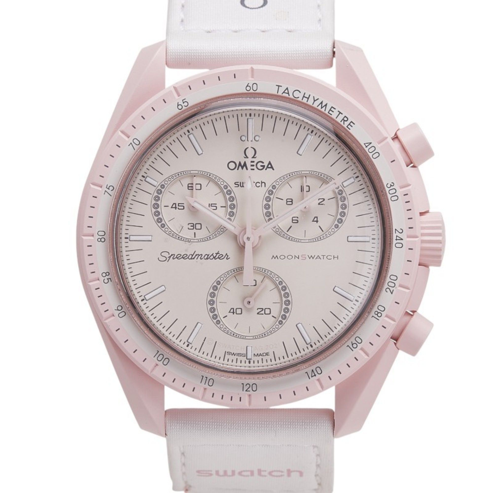 OMEGA x Swatch Speedmaster Moon Mission to Venus Watch SO33P100 Quartz Beige Dial Ceramic Nylon Men'