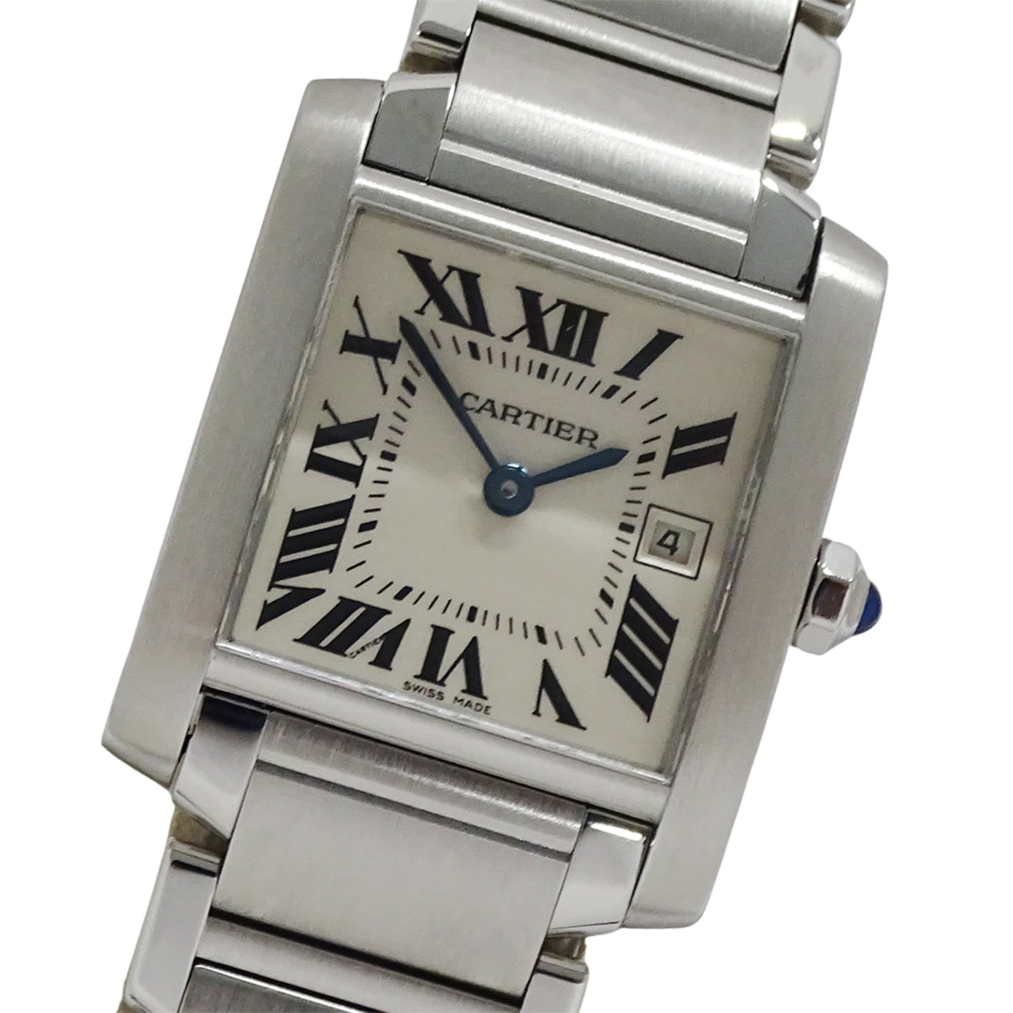 Cartier Tank Française MM Boys' Watch with Date, Quartz Movement, Stainless Steel, W51011Q3, Silver
