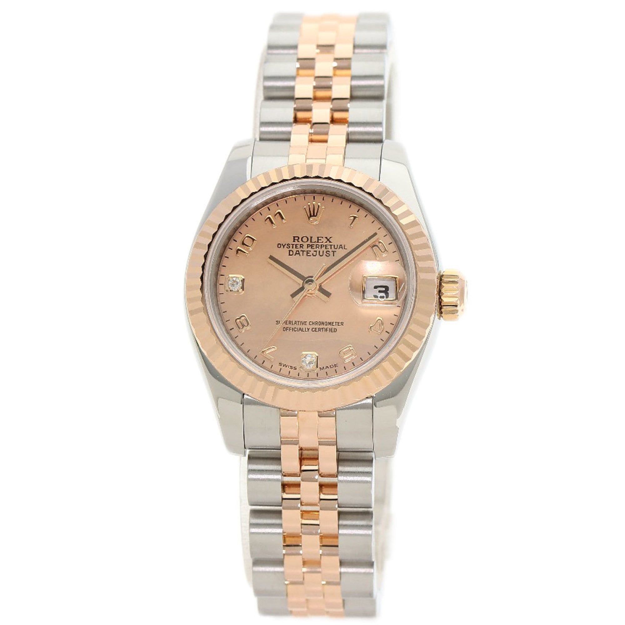 Rolex 179171N2BR Datejust 2P Diamond Gold Dust Watch Stainless Steel SSxK18PG Everose Ladies ROLEX